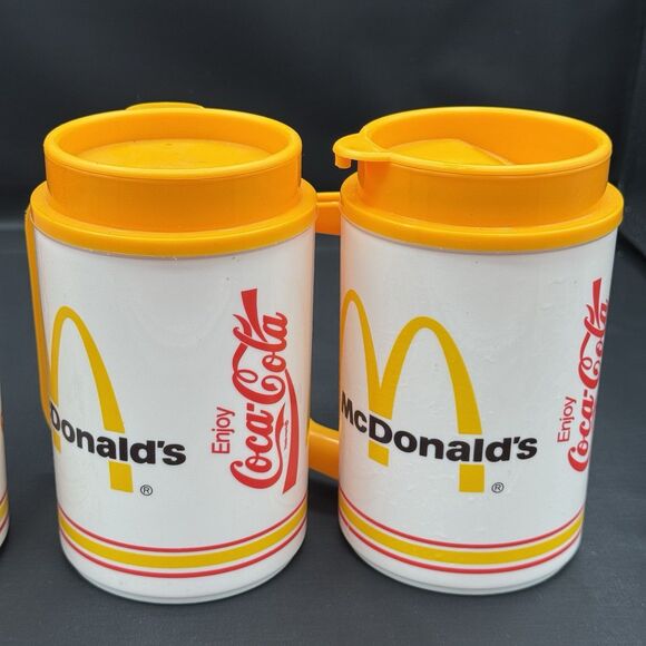 Vintage McDonalds Coca-Cola White 22 oz Travel Mugs w/Lid Whirley Set of 3 - Picture 8 of 13